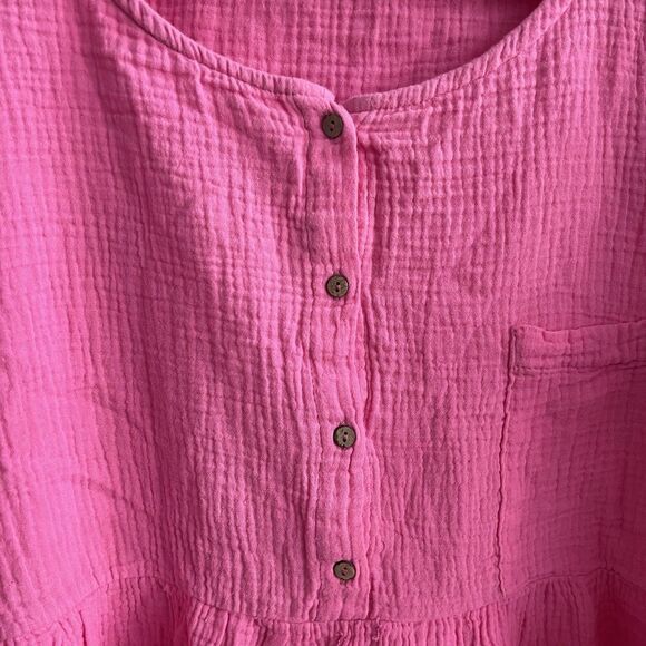 First Love Hot Pink Gauze Peplum Blouse 2X Relaxed Fit Top 100% Cotton Lagenlook - Picture 2 of 8